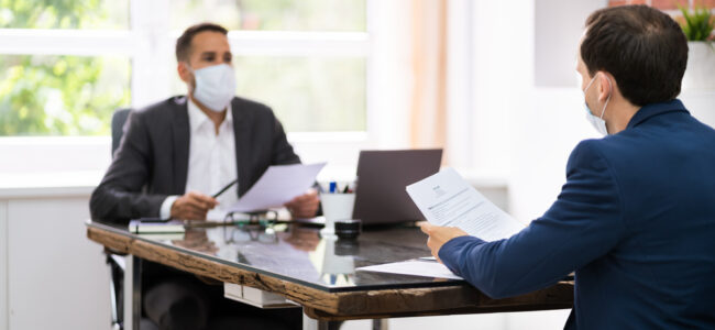 Job Interview Business Meeting At Law Office Wearing Face Mask